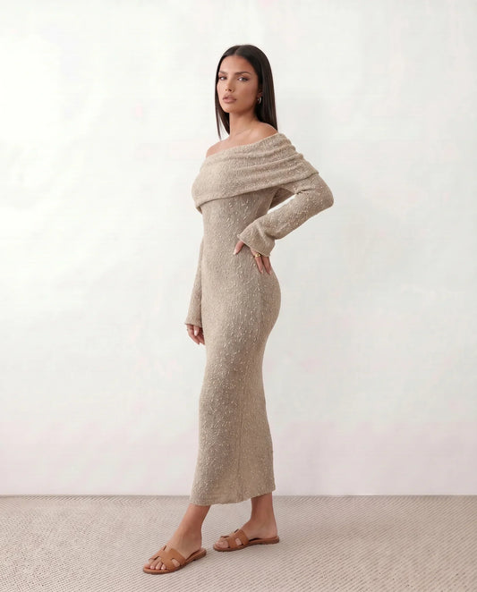Off Shoulder Knit Maxi Dress