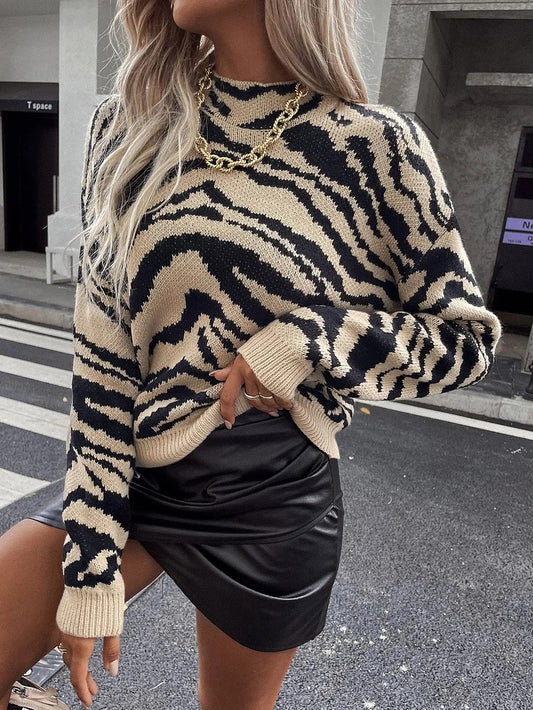 Zebra Print Roll Neck Jumper