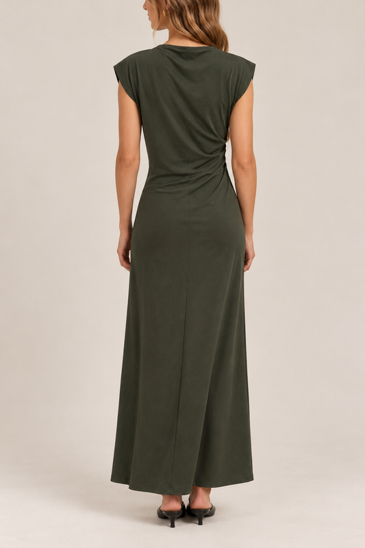 Draped Neck Sleeveless Maxi Dress