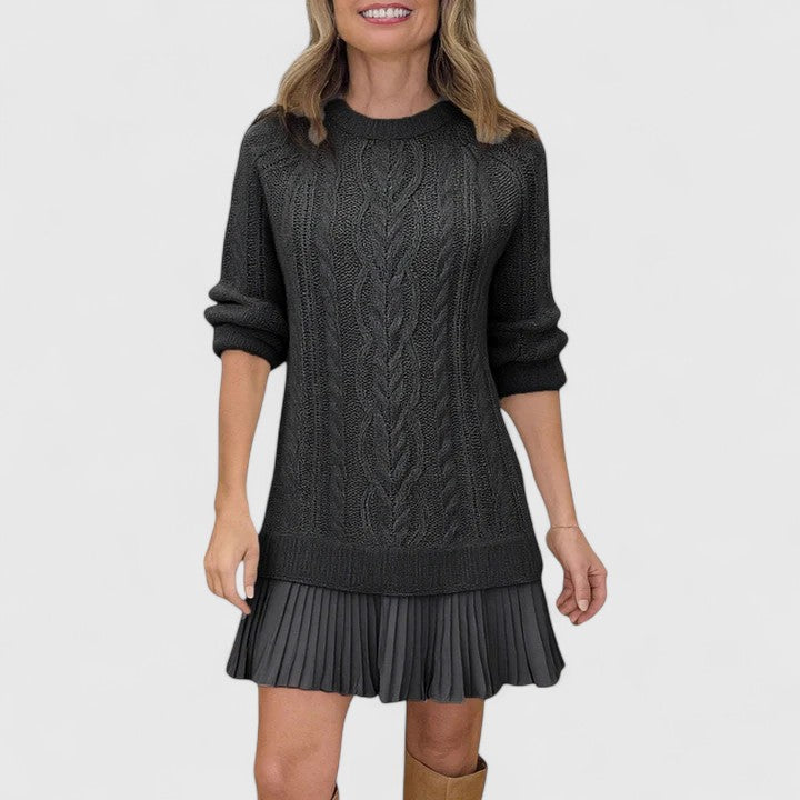 Cable Knit Pleated Hem Sweater Dress