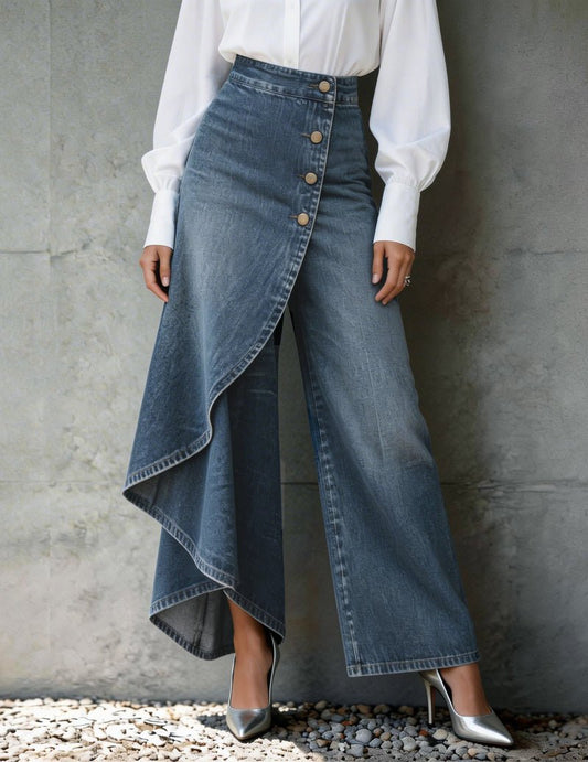 Wrap Front Wide Leg Jeans