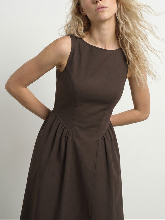 Boat Neck Fit and Flare Midi Dress