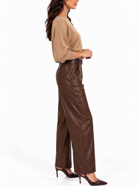 Croc Effect Faux Leather Trousers