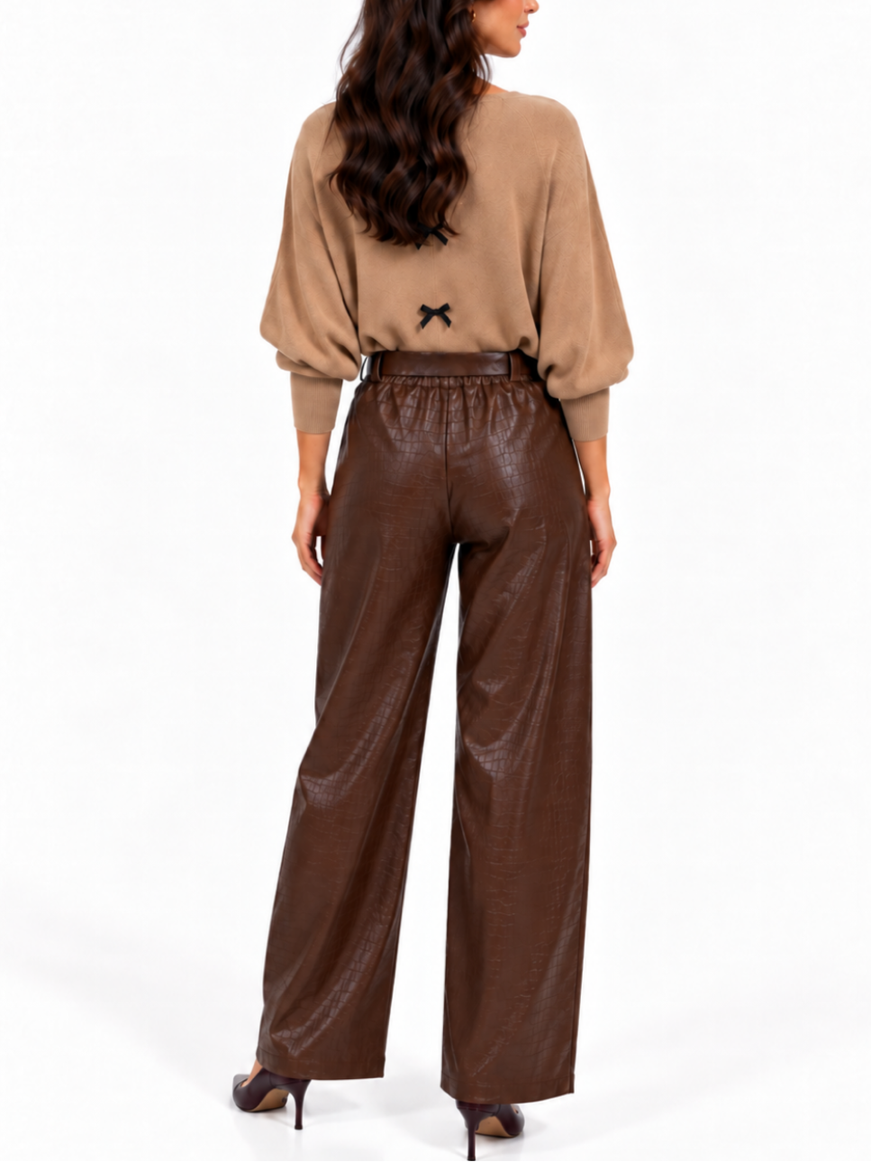Croc Effect Faux Leather Trousers