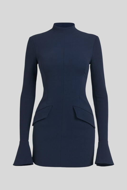 Mock Neck Flared Cuff Mini Dress
