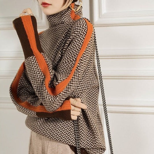 Herringbone Knit Jumper with Colour Block Trim