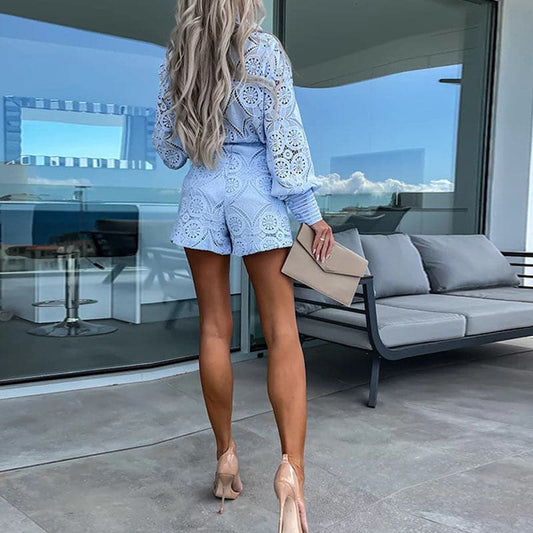 Embroidered Lace Top and Shorts Set