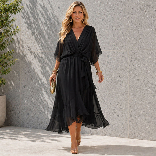 Layered V Neck Wedding Guest Dress
