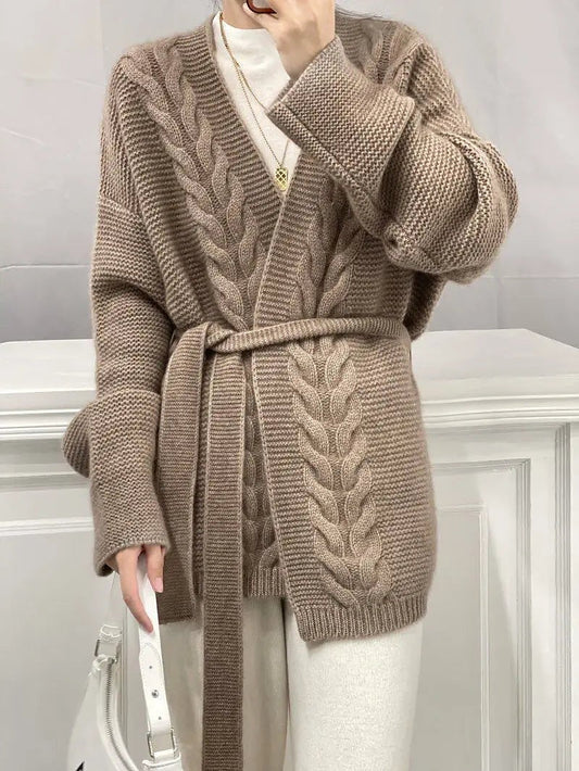 Belted Cable Knit Cardigan