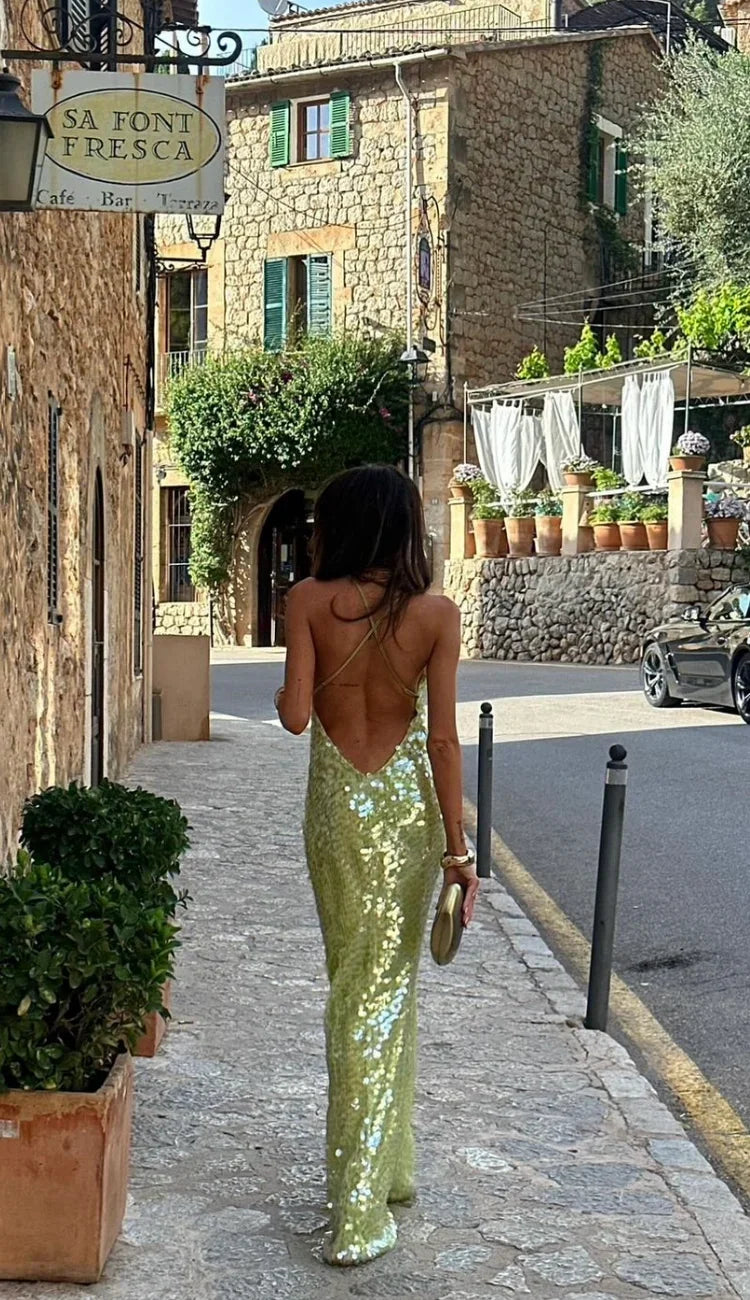Sequin Backless Maxi Dress