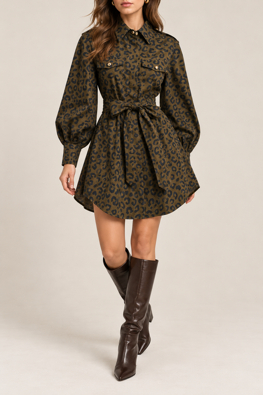 Leopard Print Mini Shirt Dress