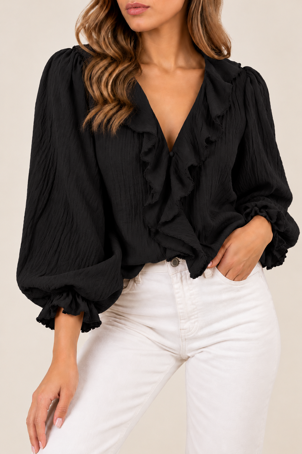 Ruffle V Neck Blouse