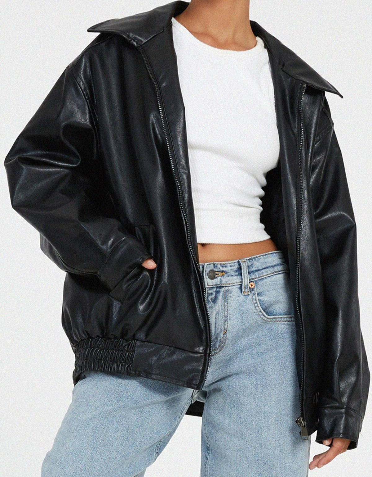 Leather Oversized Bomber Jacket
