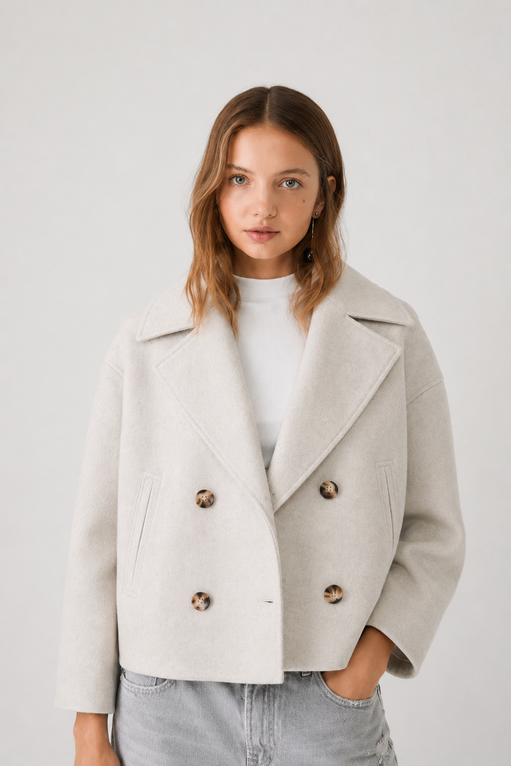 Cropped Wool Pea Coat