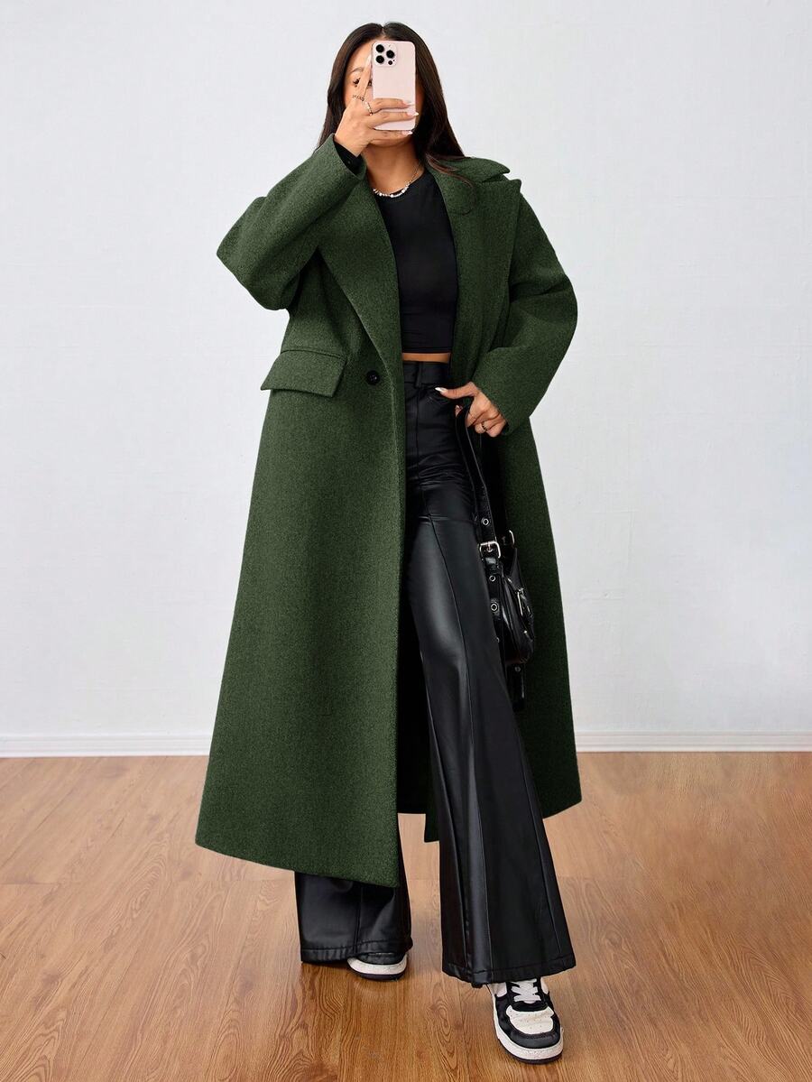 Double Breasted Lapel Long Overcoat
