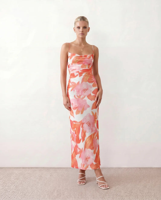 Floral Cowl Neck Maxi Dress
