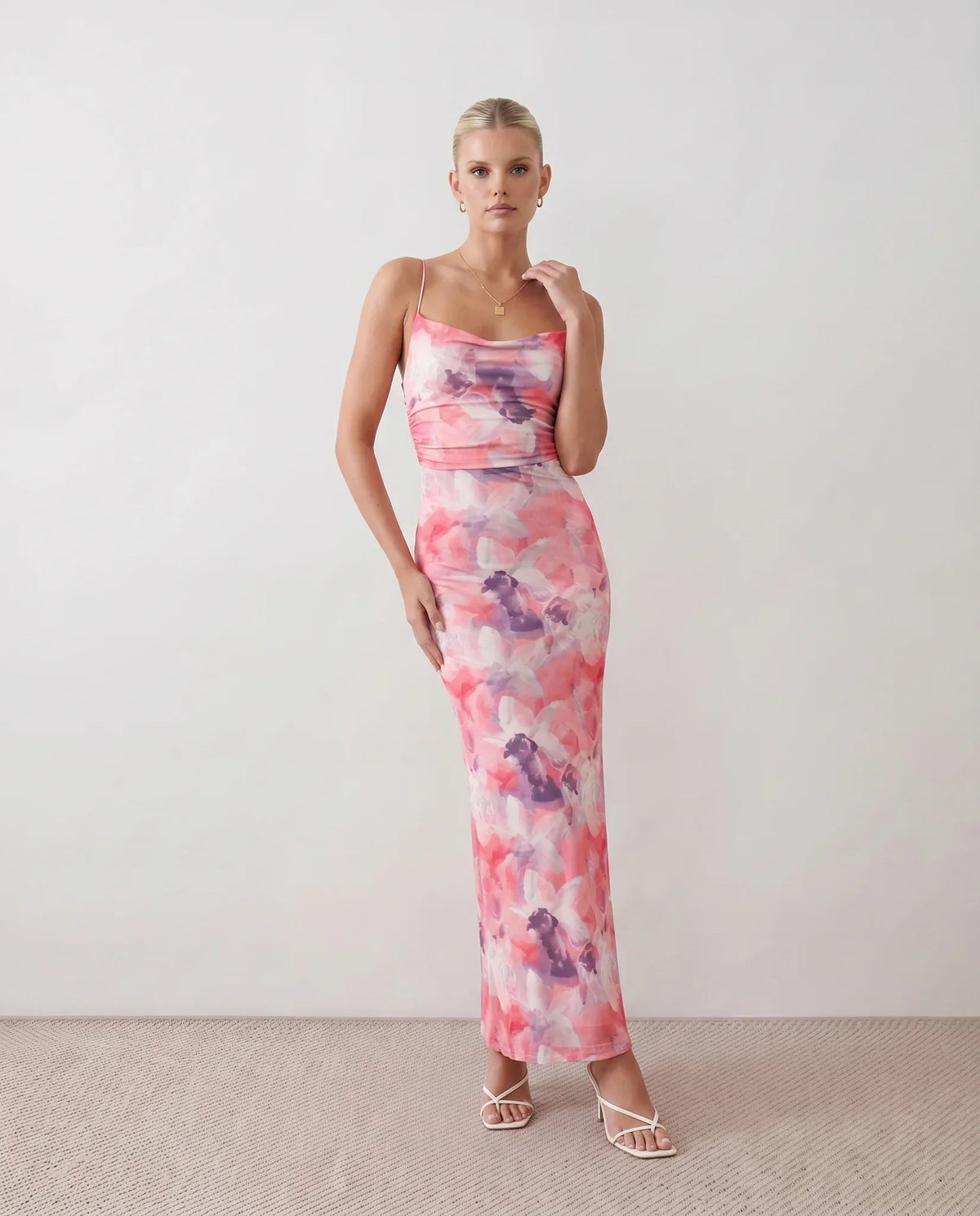 Floral Cowl Neck Maxi Dress