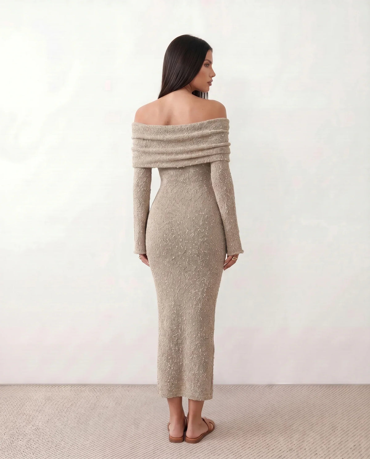 Off Shoulder Knit Maxi Dress
