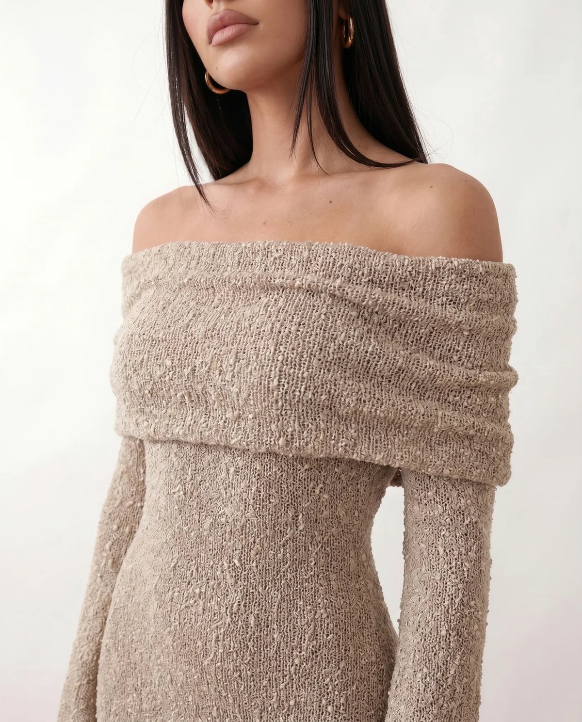 Off Shoulder Knit Maxi Dress