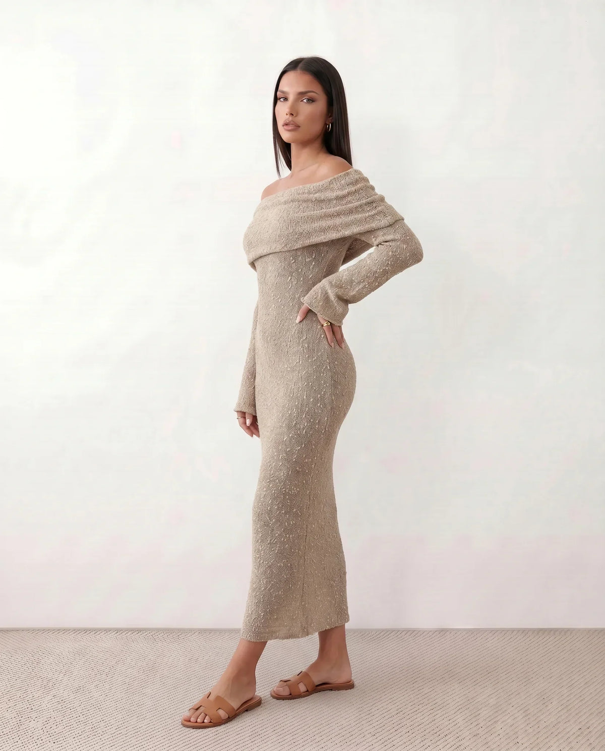 Off Shoulder Knit Maxi Dress