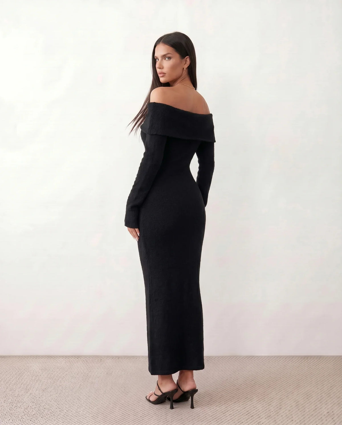 Off Shoulder Knit Maxi Dress