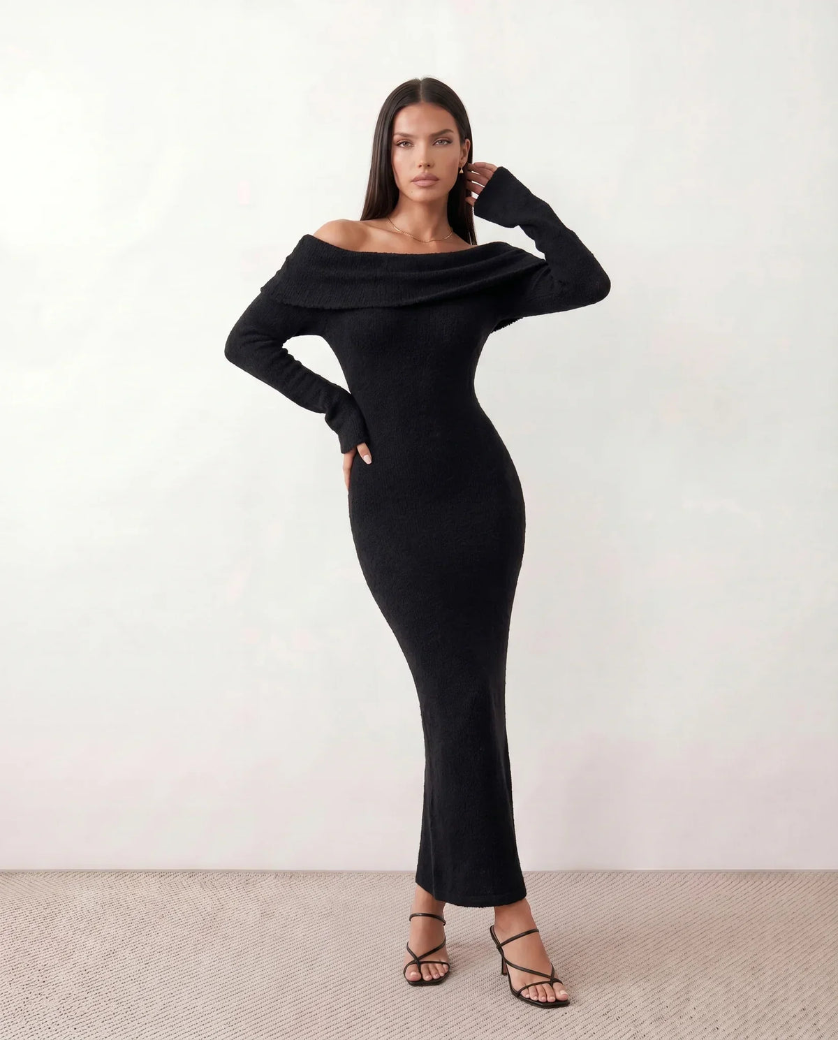Off Shoulder Knit Maxi Dress