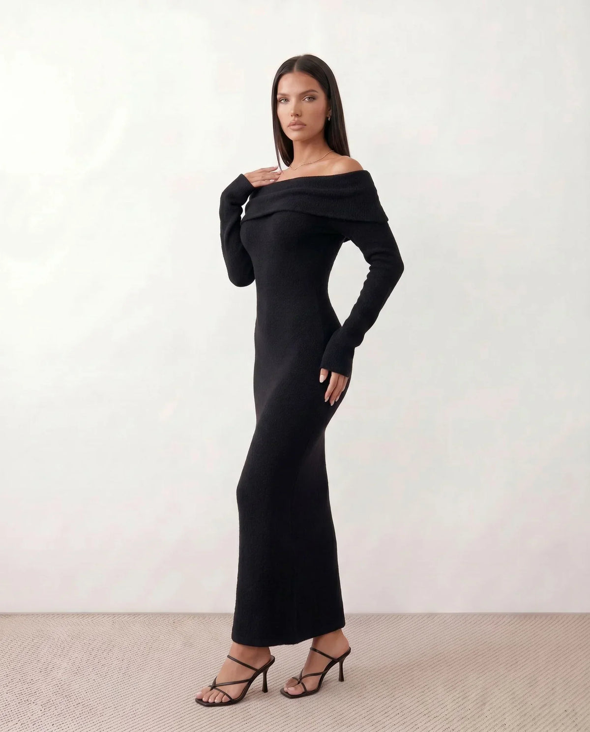 Off Shoulder Knit Maxi Dress