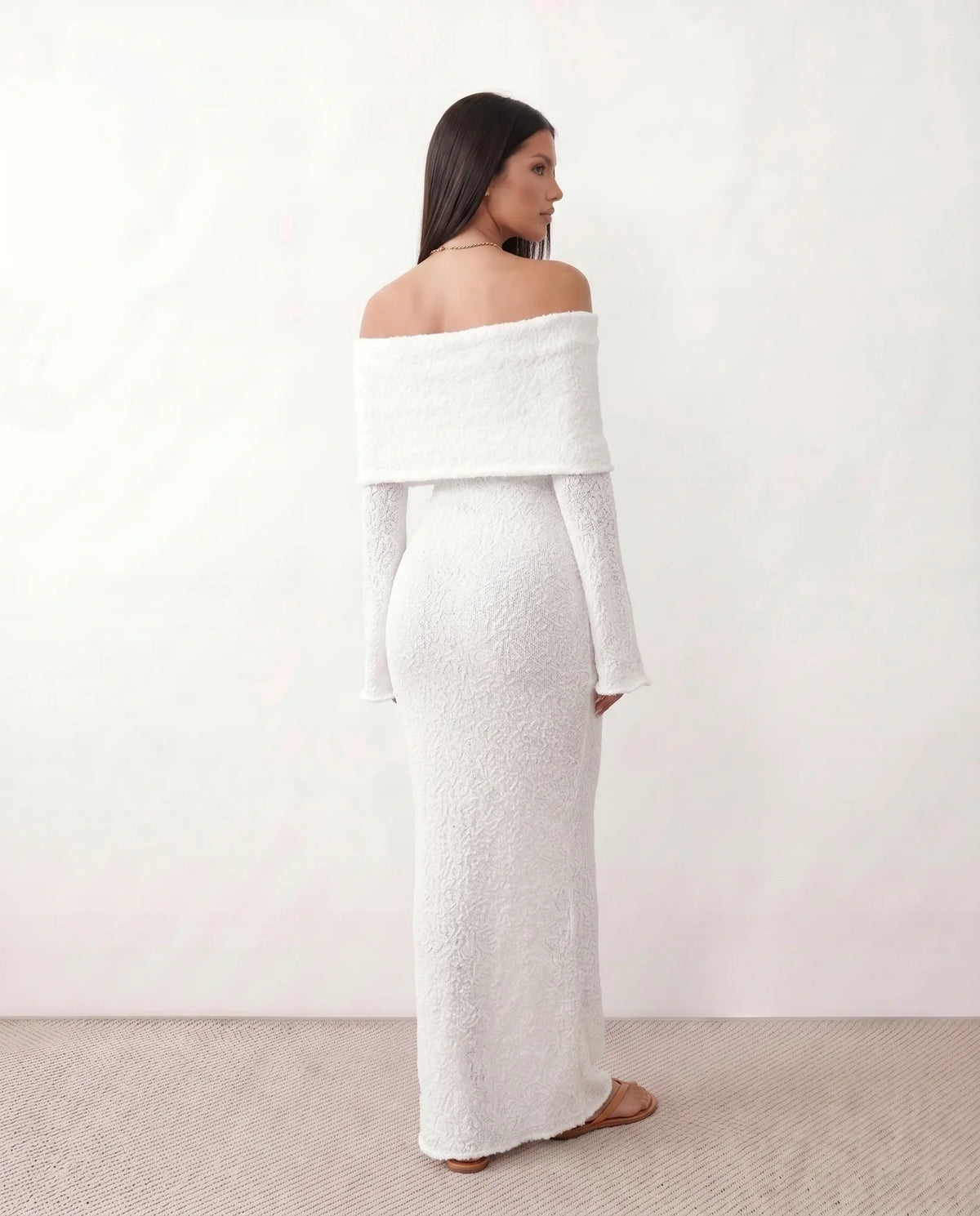 Off Shoulder Knit Maxi Dress