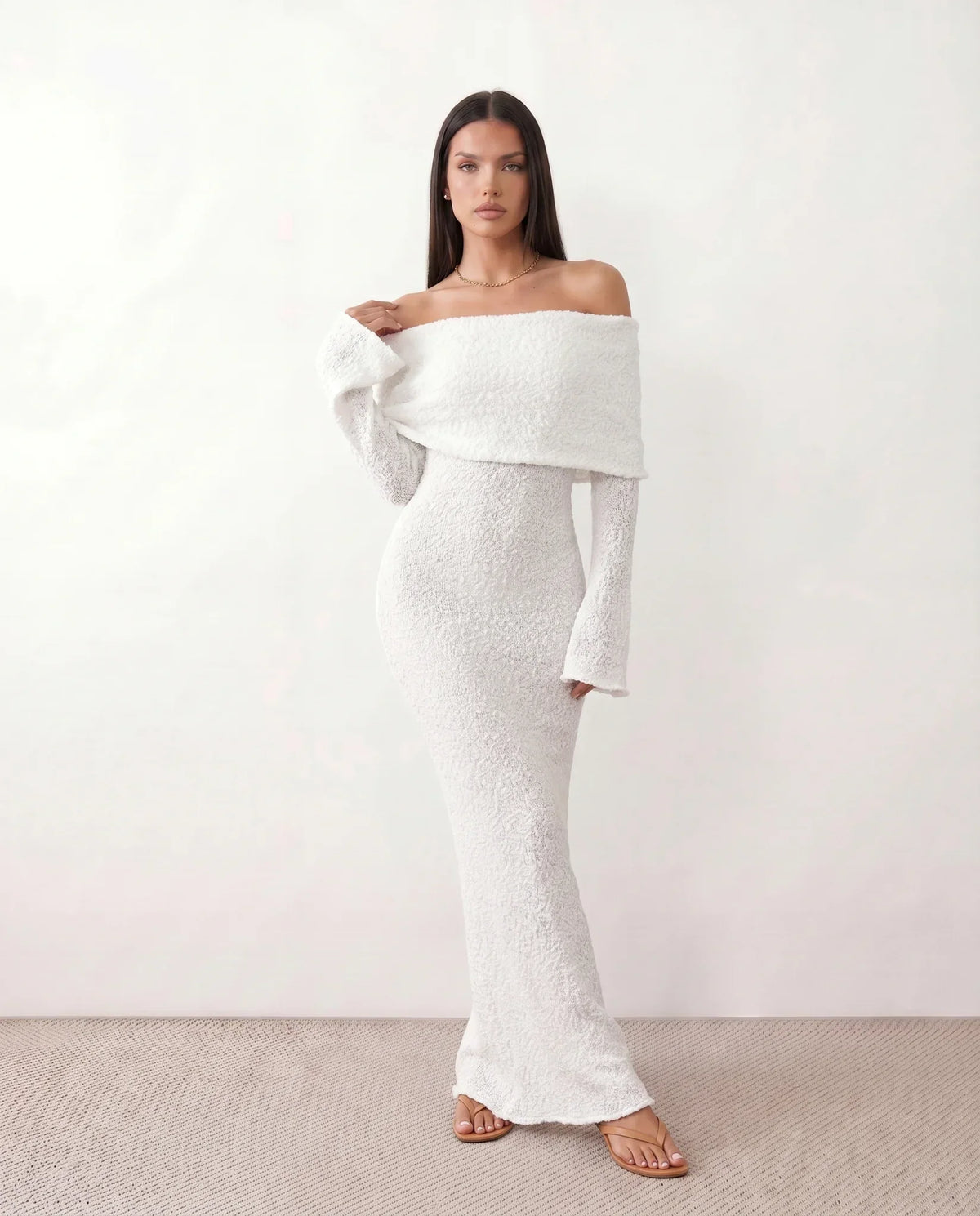 Off Shoulder Knit Maxi Dress