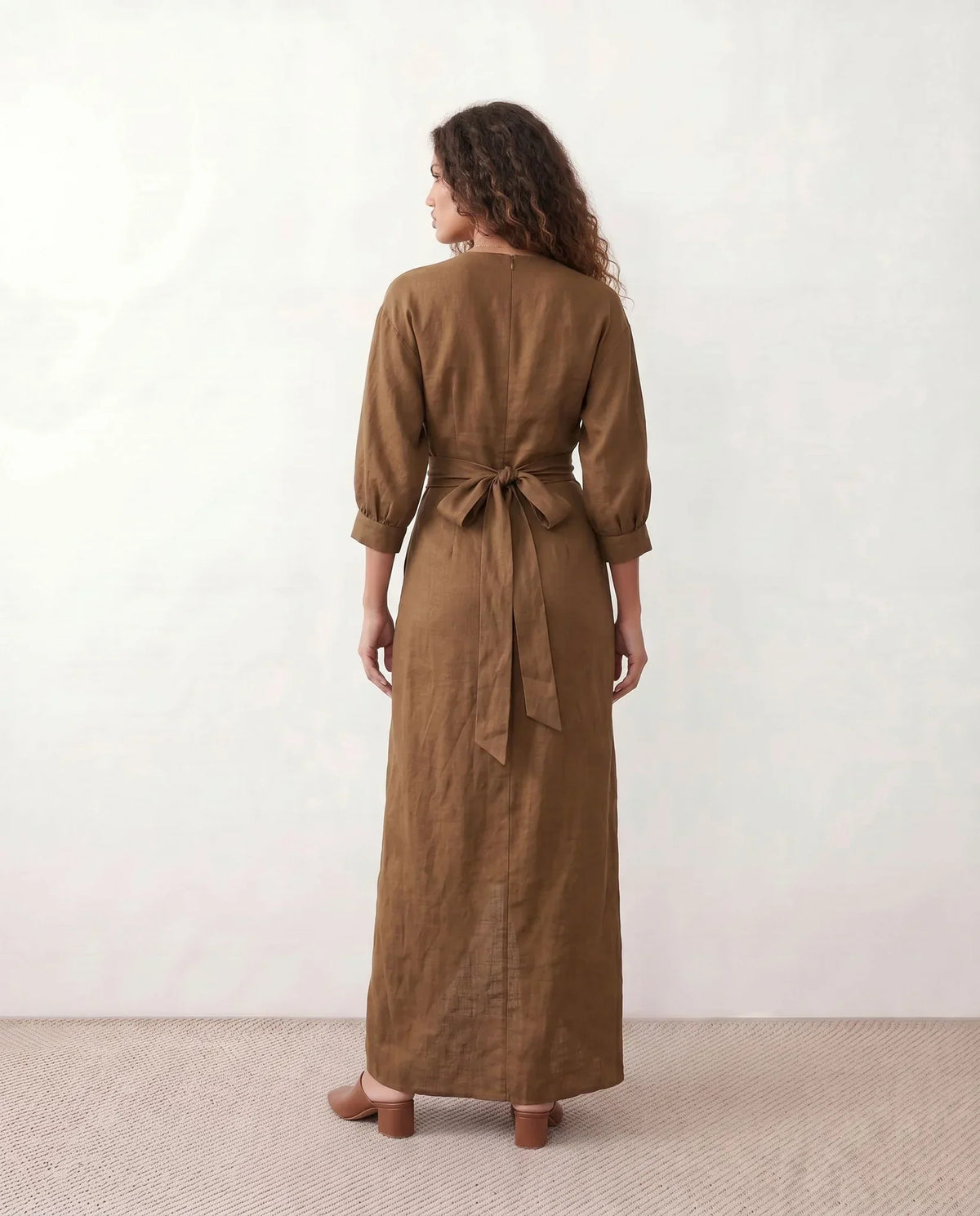 V Neck Wrap Maxi Dress with Balloon Sleeves