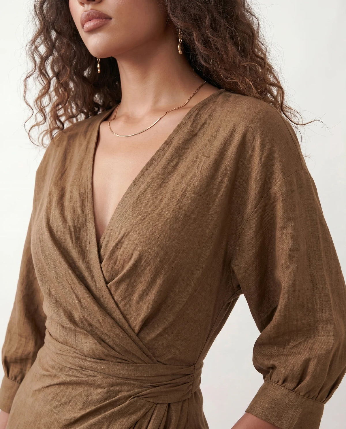 V Neck Wrap Maxi Dress with Balloon Sleeves