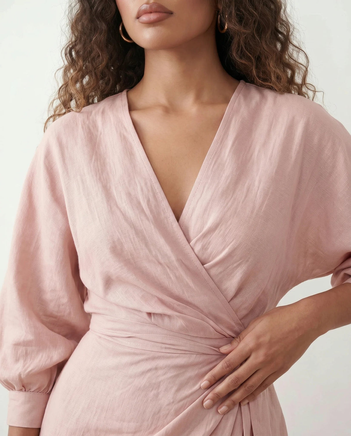 V Neck Wrap Maxi Dress with Balloon Sleeves