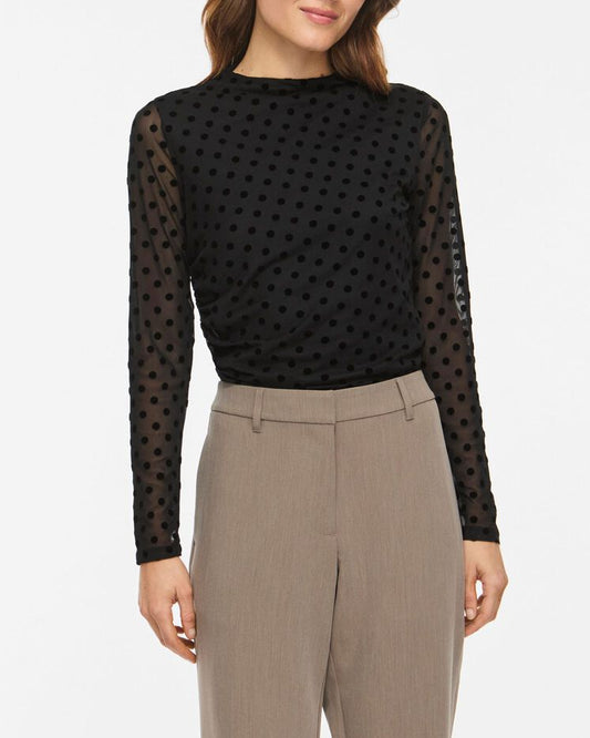 Flocked Polka Dot Mesh Top