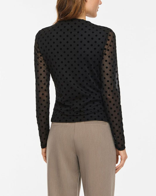 Flocked Polka Dot Mesh Top