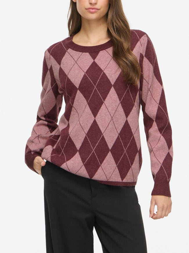 Argyle Round Neck Knit Jumper