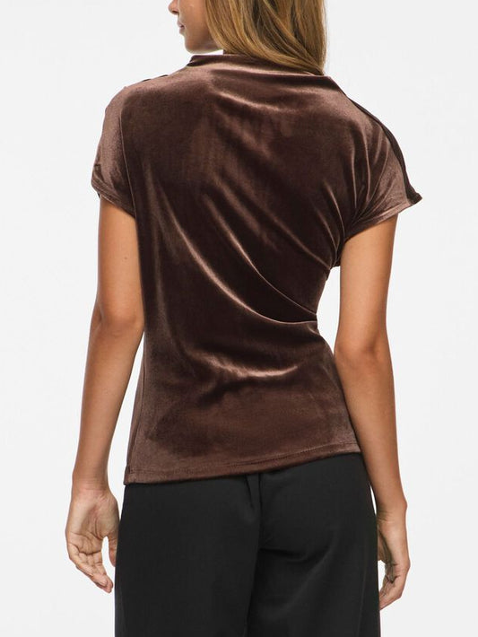 Draped High Neck Velvet Top