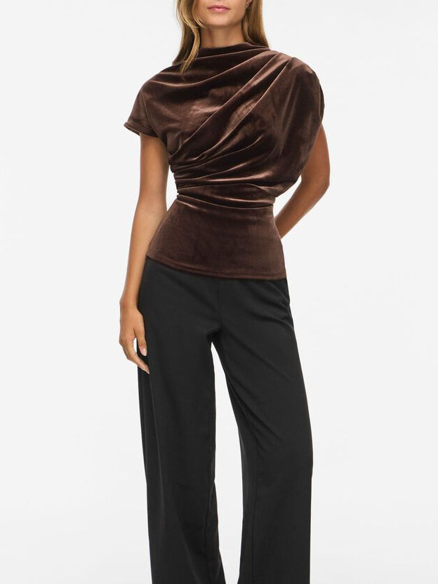 Draped High Neck Velvet Top