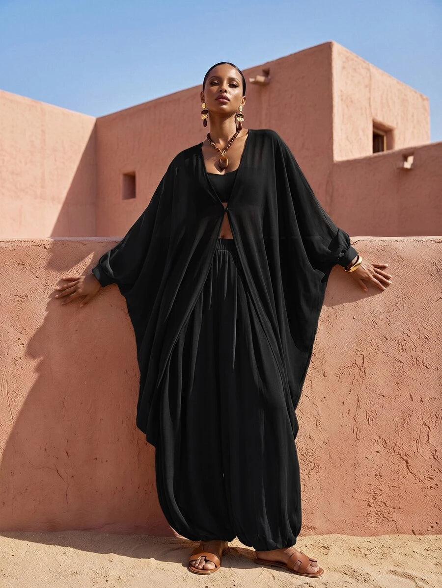 Chiffon V Neck Blouse and Pants Set