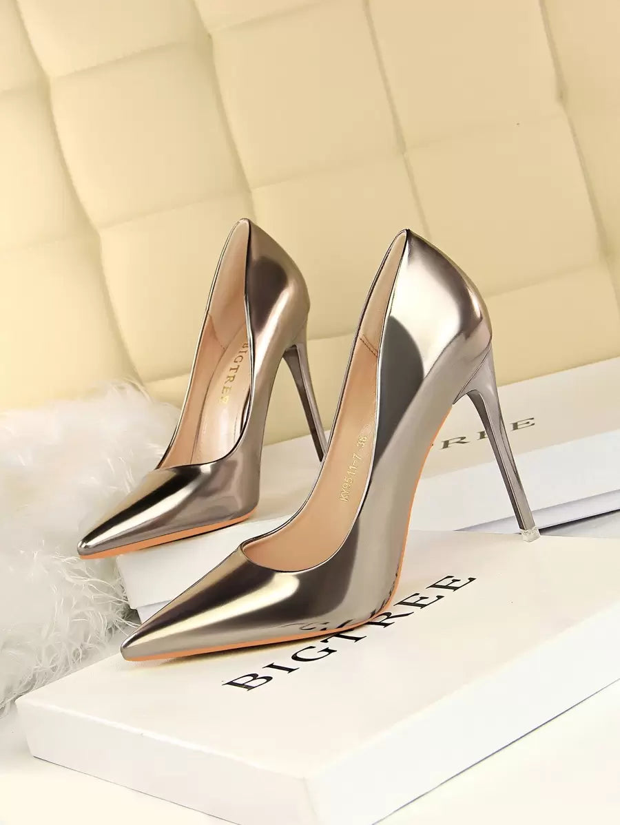 Pointed Toe Patent Stiletto Court Heels