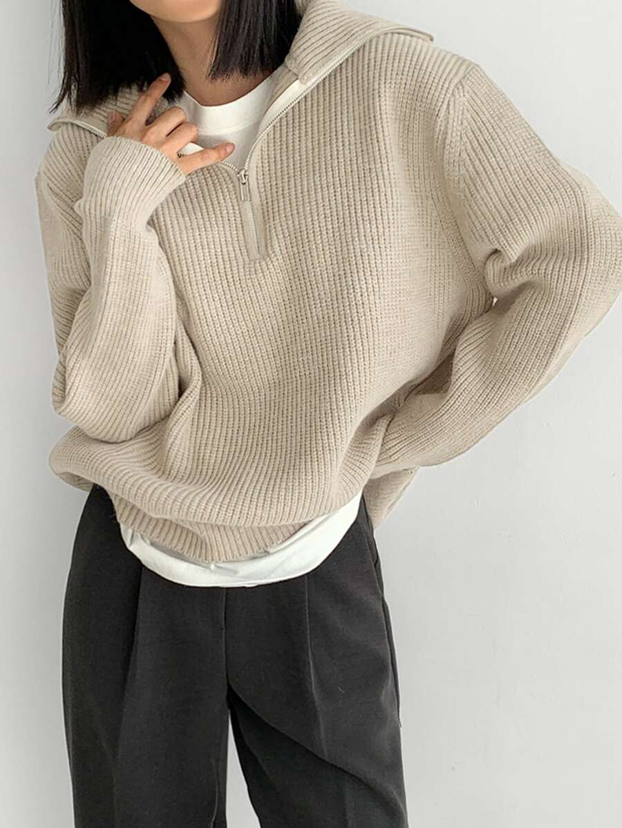 Quarter Zip Drop Shoulder Sweater