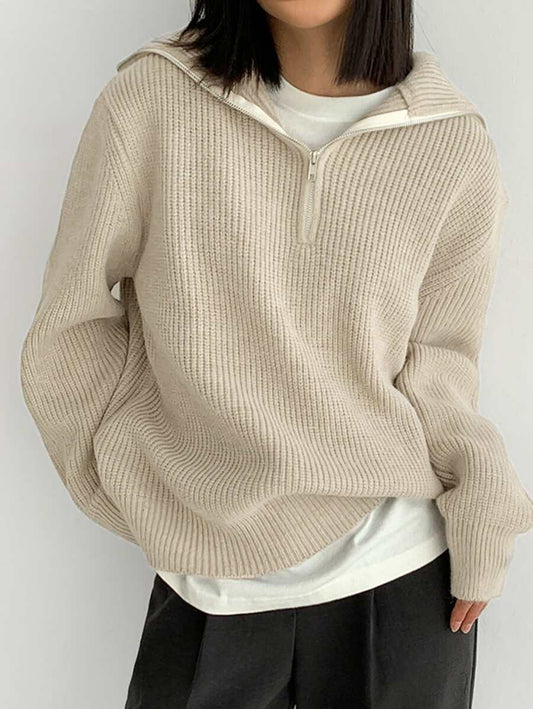 Quarter Zip Drop Shoulder Sweater