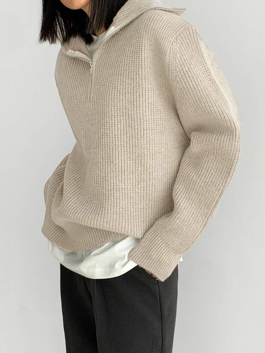 Quarter Zip Drop Shoulder Sweater