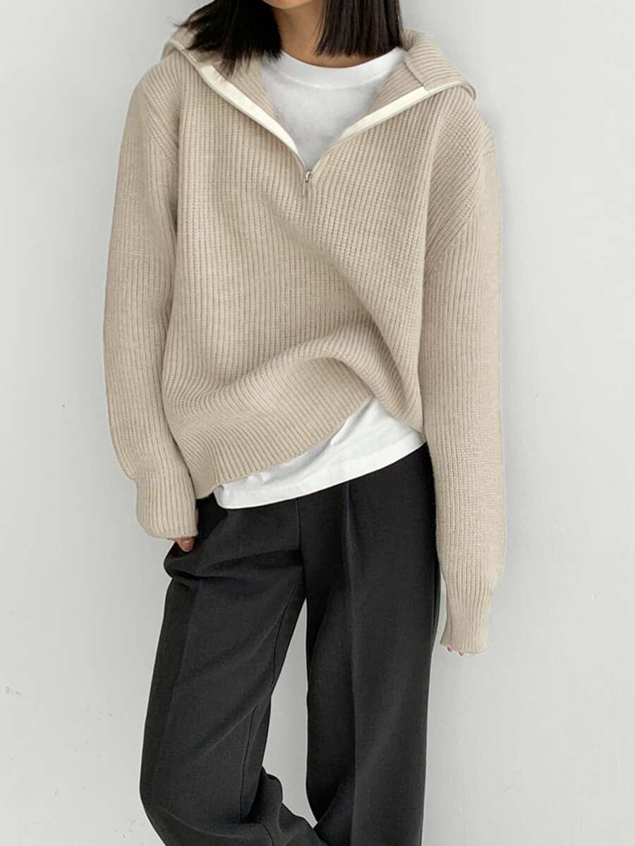 Quarter Zip Drop Shoulder Sweater