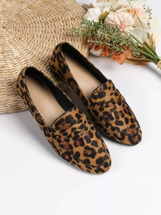 Leopard Print Slip On Loafers