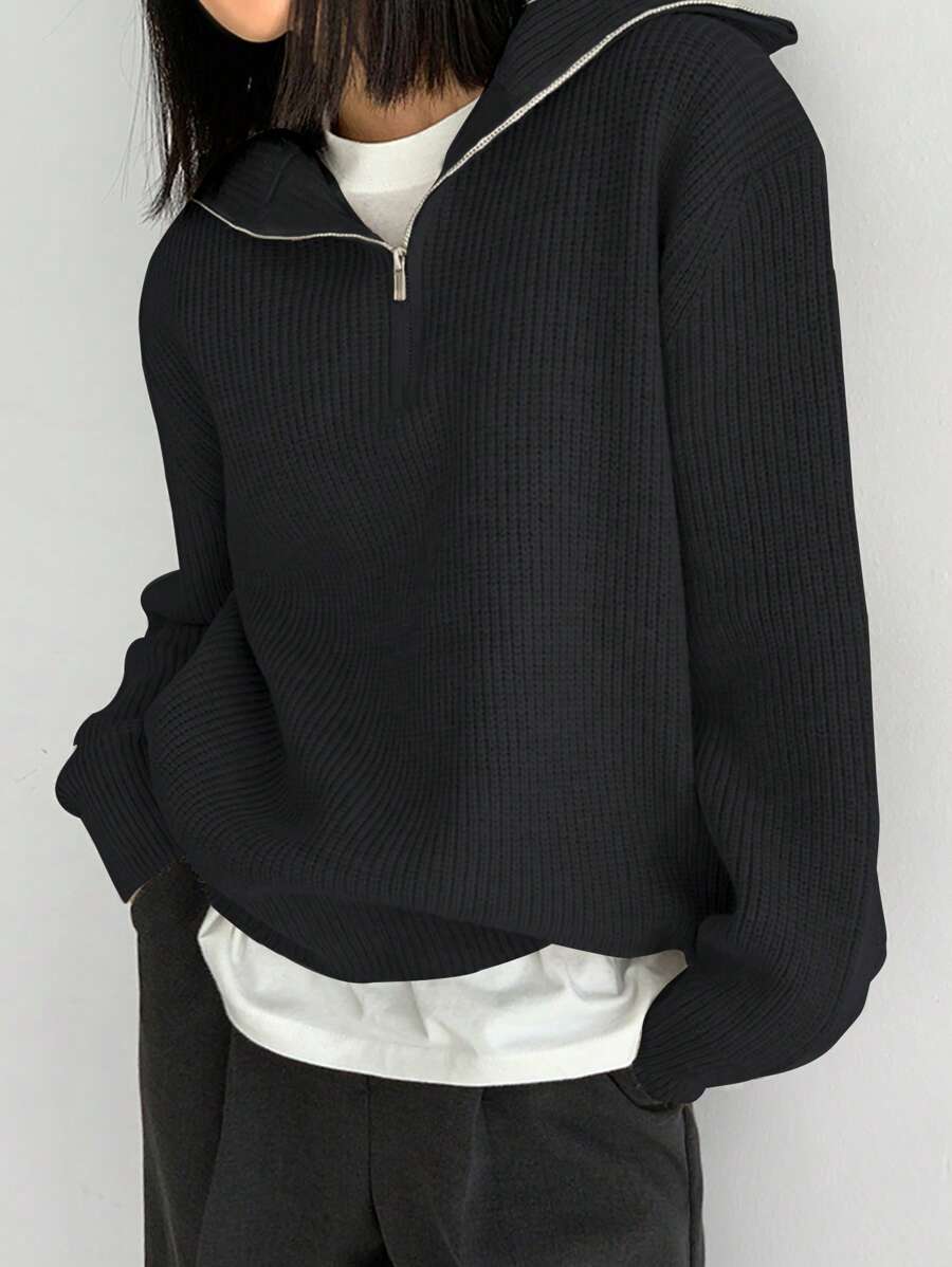 Quarter Zip Drop Shoulder Sweater