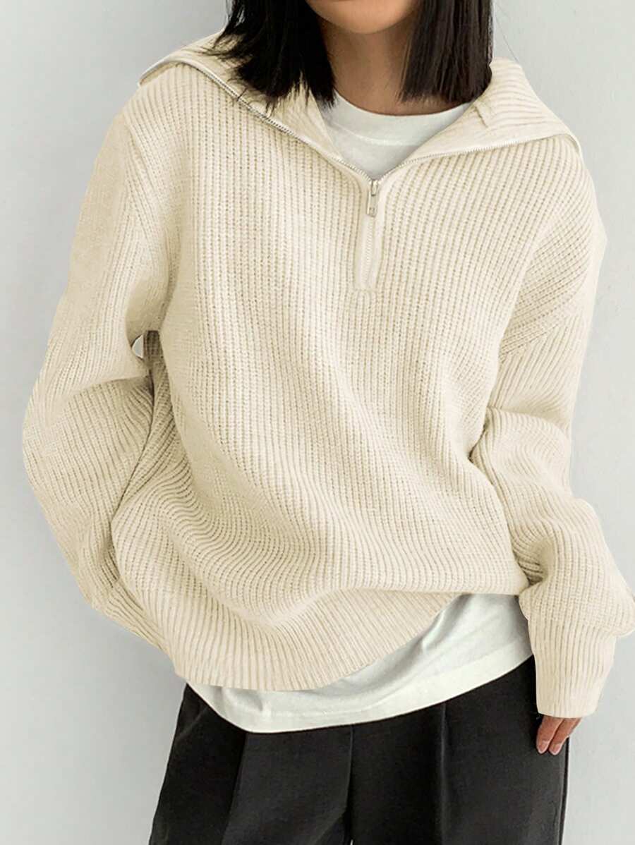 Quarter Zip Drop Shoulder Sweater