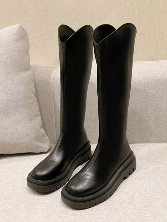 Platform Back Zip Knee High Boots