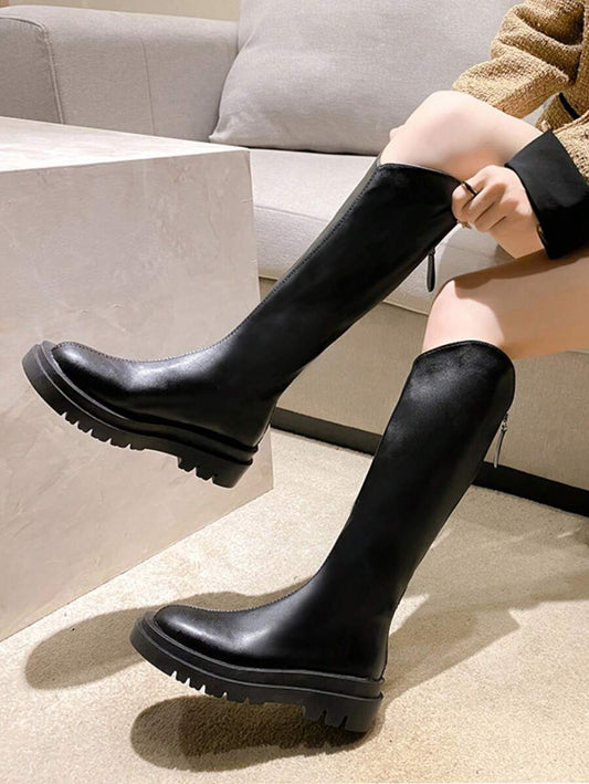 Platform Back Zip Knee High Boots