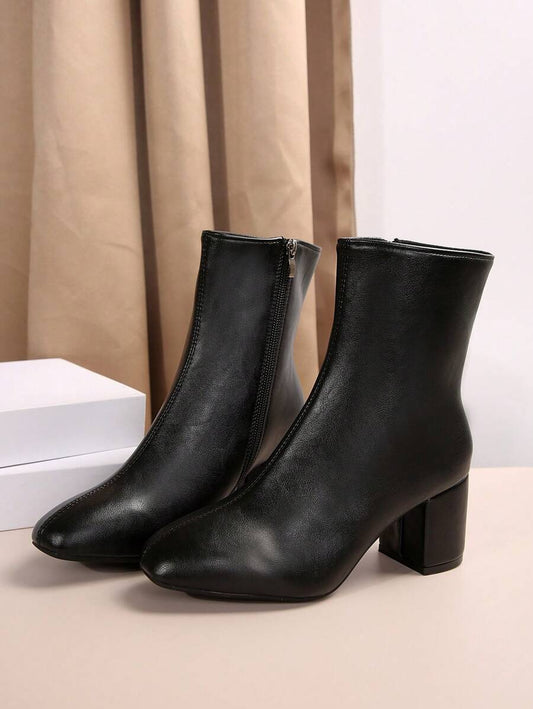 Pointed Toe Block Heel Mid Calf Boots