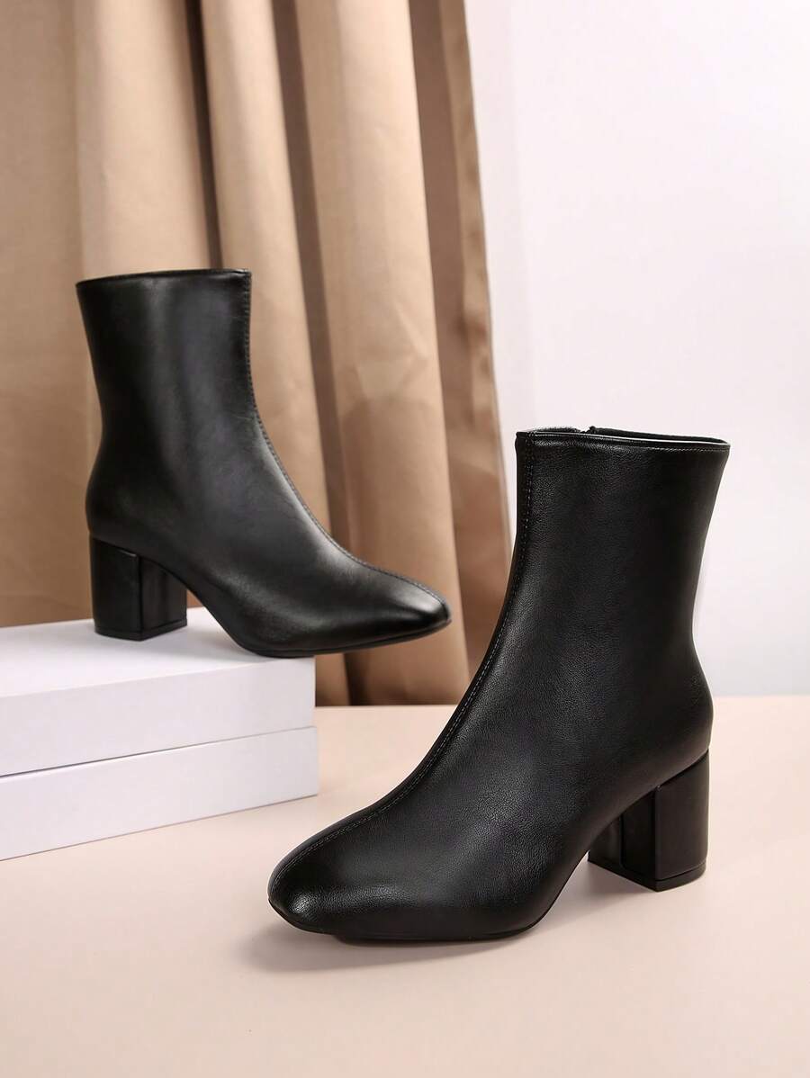 Pointed Toe Block Heel Mid Calf Boots